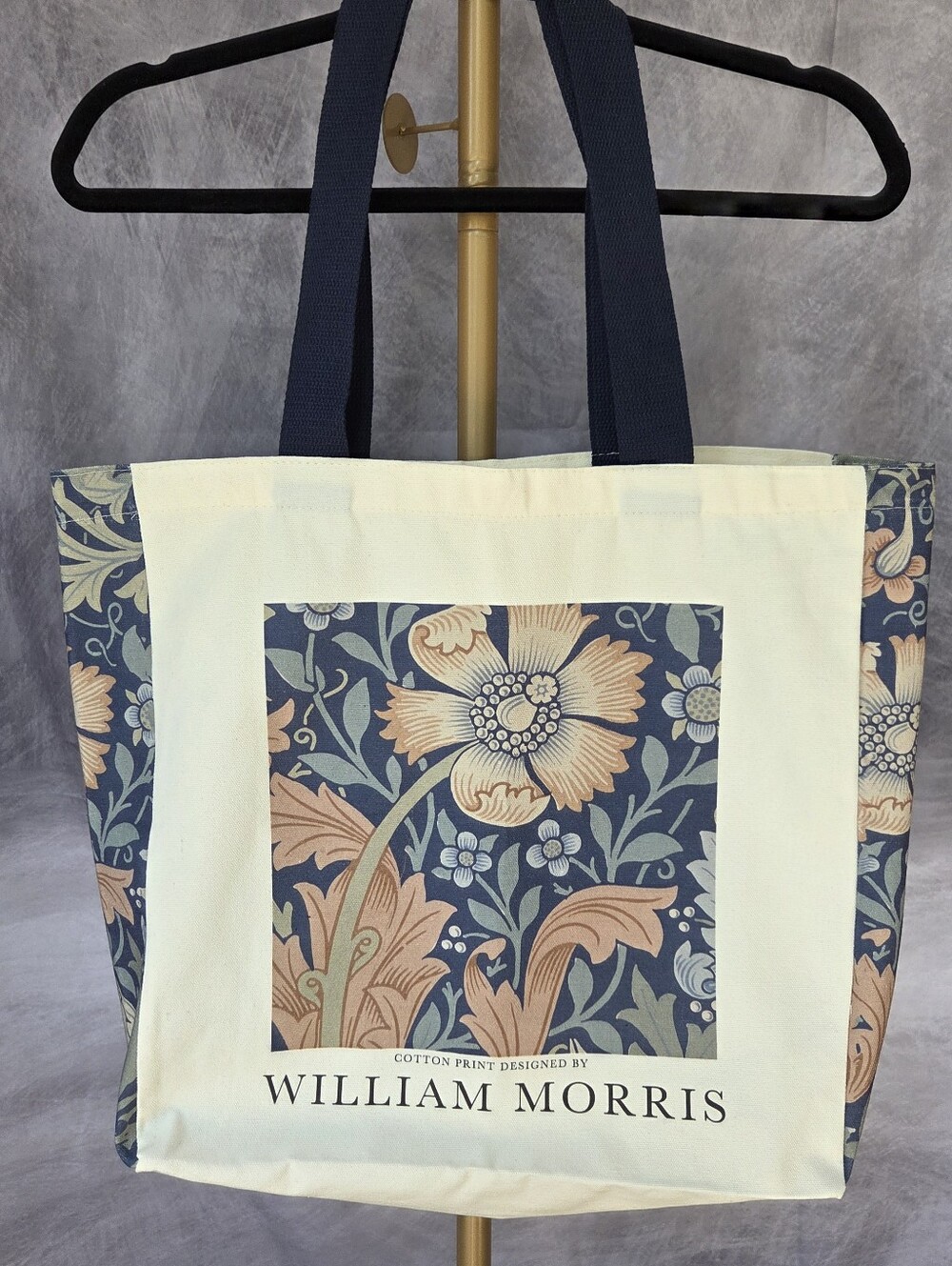 William Morris Inspired Cotton Print Tote Bag Navy Compton Pattern- NWOT
